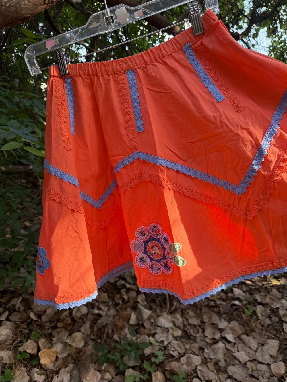 Bright Orange Embroidered Flared Skirt